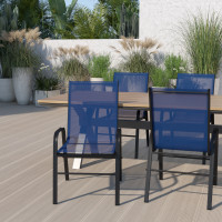 Flash Furniture 4-JJ-303C-NV-GG 4 Pack Brazos Series Navy Outdoor Stack Chair with Flex Comfort Material and Metal Frame